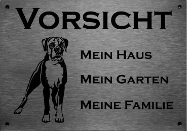 Edelstahl Hundeschild Boxer VORSICHT Mein Haus mein Garten meine Familie